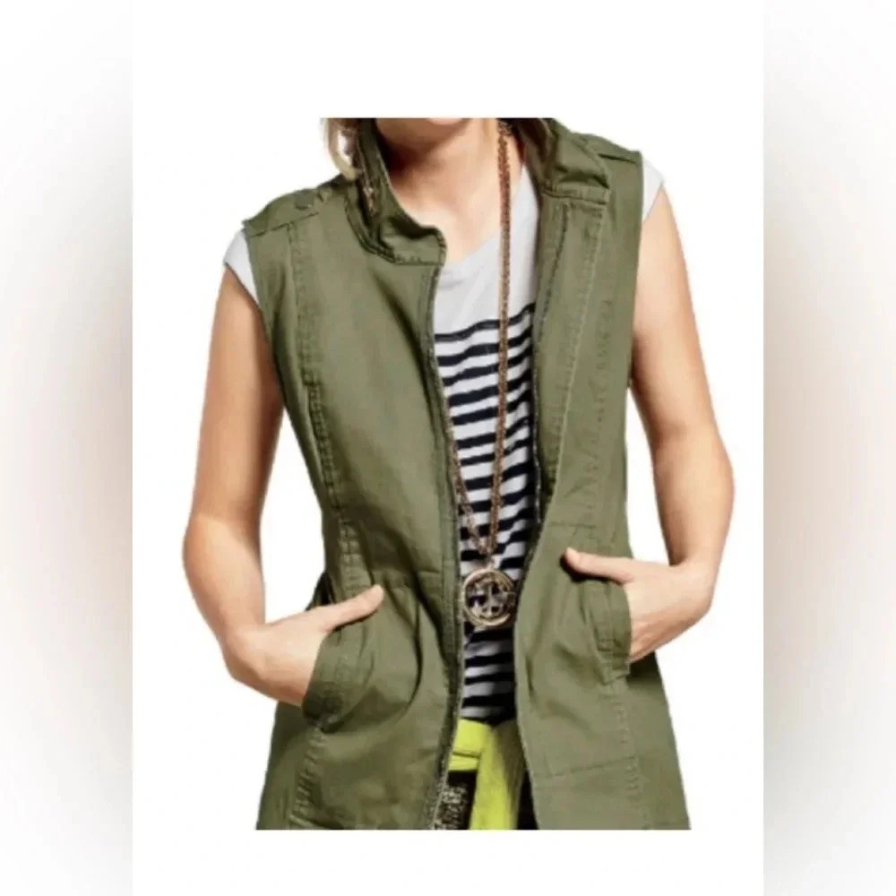 Cabi Explorer Grunge Military Chic Safari Casual Layering Green Cotton Vest - Picture 2 of 9